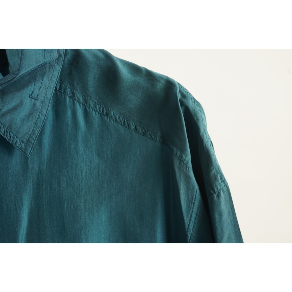 Vintage On the Brink Silk Whipstitch Accent Camp Shirt Men's XL Oversized Blue - Picture 9 of 15